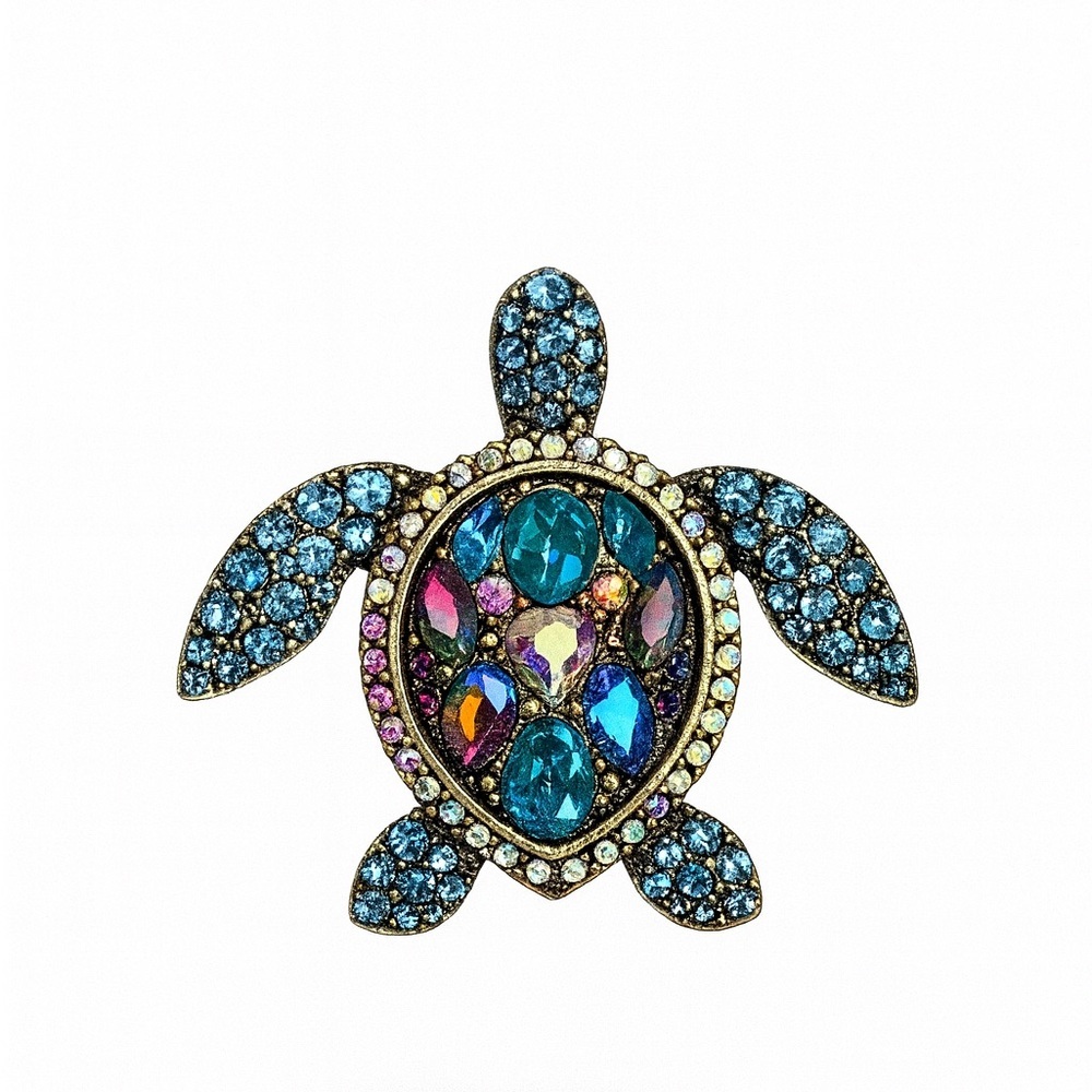 Turtle Elegant Blue Crystal Turtle Brooch